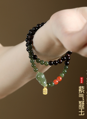 小叶紫檀手串和田玉貔貅多圈手链