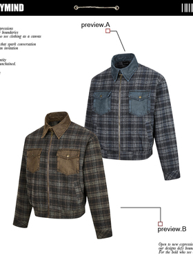 美式复古翻领格纹加厚夹克男女冬季短款拉链衬衫加绒保暖棉服外套