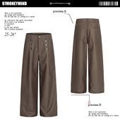 复古老钱风六眼纽扣休闲西裤 男女打褶拉毛暗条纹宽松直筒高级长裤