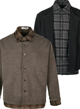 MoneyMind老钱风复古中性假两件毛衣格子衬衣针织开衫外套打底潮