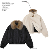 2025新款 加厚座山雕外套潮 男女冬季 美式 复古大毛领PU皮衣棉服短款