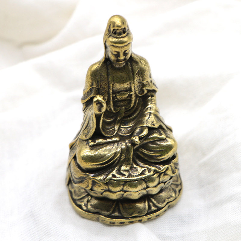 黄铜观音佛像摆件南海观世音佛像送子观音香插如意观音汽车饰品