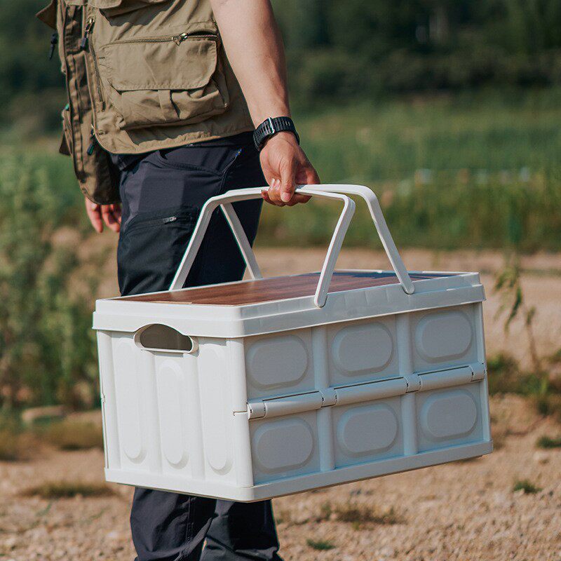 户外露营折叠收纳箱野餐篮子车载后备箱居家整理箱带防水袋带提手