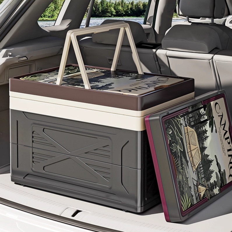 轻奢印花露营折叠收纳箱木盖车载