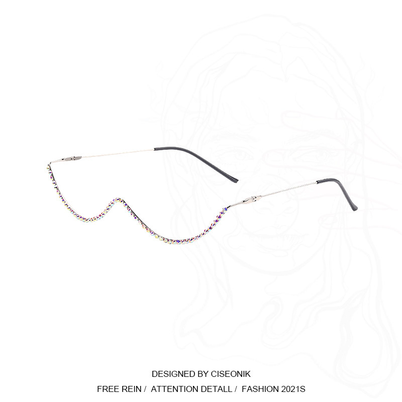 Ciseonik 未来感Y2K钻石蒸汽朋克半圆无镜片太阳镜框街拍镜