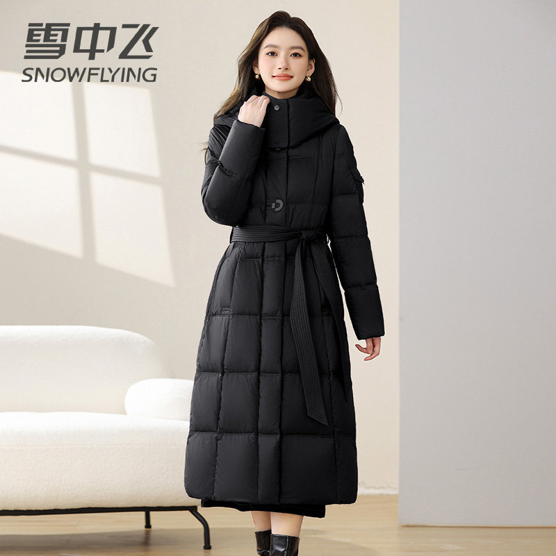 雪中飞极寒保暖中长款鹅绒羽绒服女2026冬新款时尚洋气过膝鹅绒服