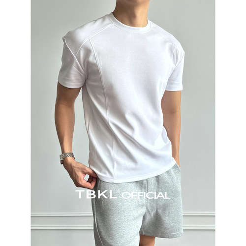 〔TBKL〕正肩拼接太空棉短袖T恤