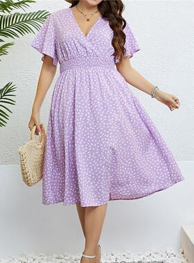 Plus Size Summer V-Neck Loose Fit Purple Dress for Women