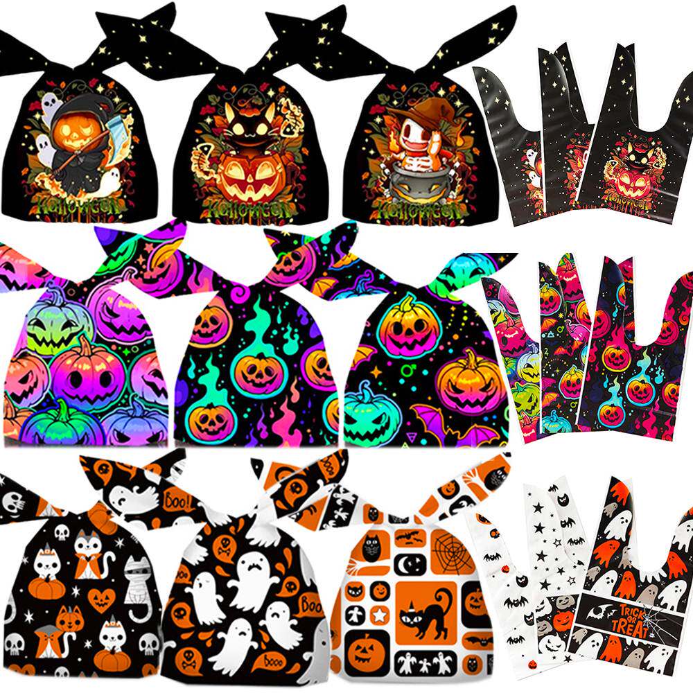 50Pcs Halloween Gift Bags Pumpkin Ghost Bat Candy Cookie Bag