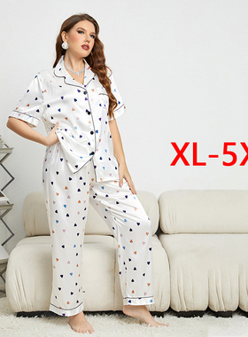 summer fat women plus size pajamas tops pants two-piece suit