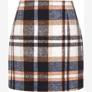 Women skirt wool mini plaid pencil waist high tight