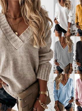 2022 Autumn winter sweater V-neck jumper women Knit tops 3XL