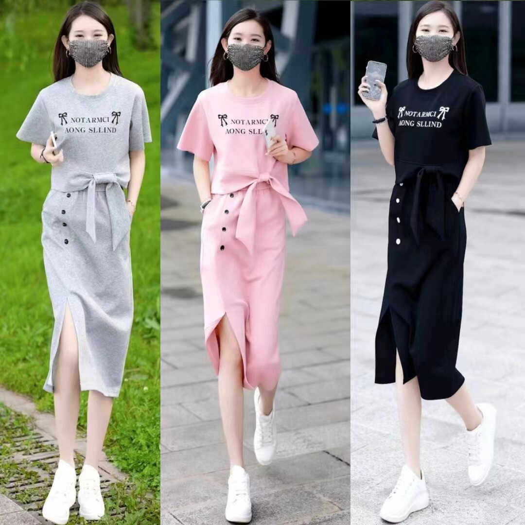 蝴蝶结休闲时尚套装两件套连衣裙