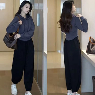 连帽卫衣遮肚网红时尚 女款 洋气两件套 休闲运动套装 2026春秋新款