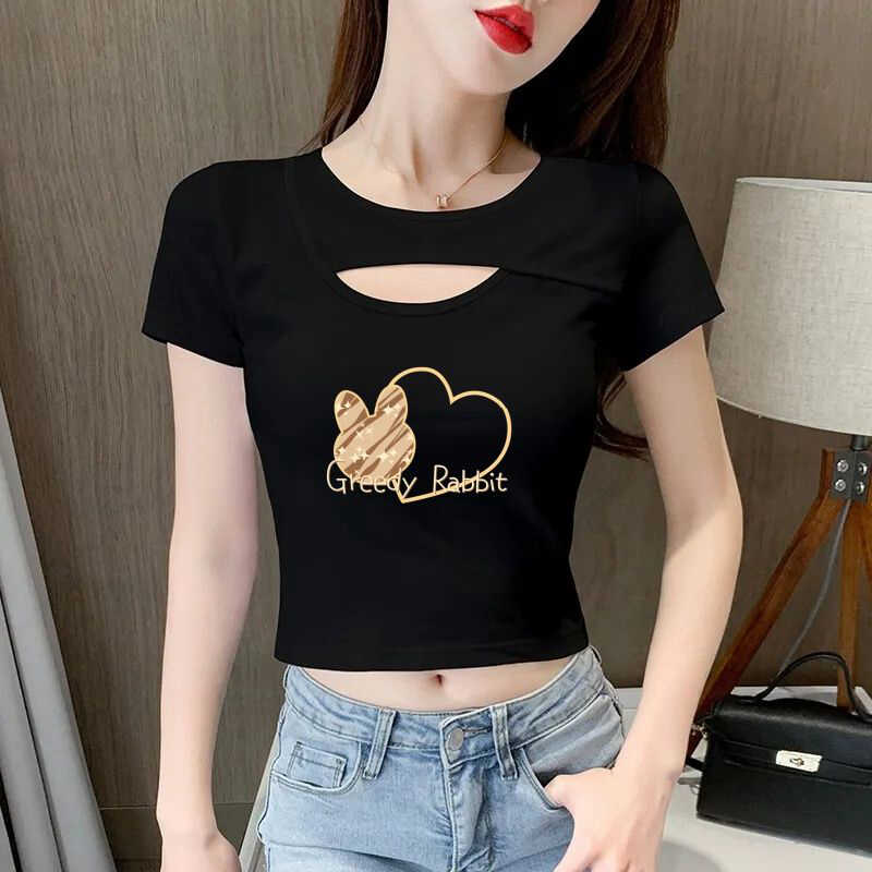 t恤高腰设计感露脐显瘦小众