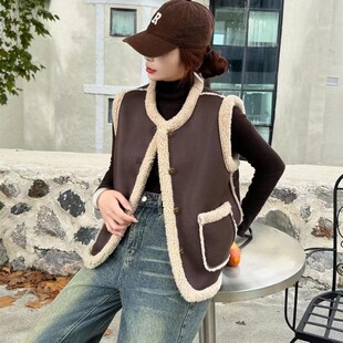 2025秋冬新款 皮毛一体马甲女背心皮马夹百搭外搭G11