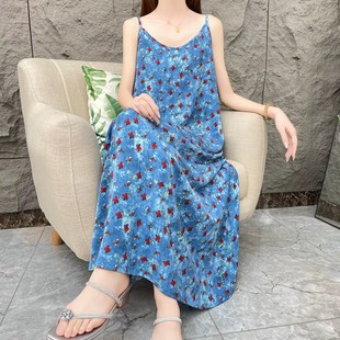 【海岛繁花】春季碎花吊带裙女时尚宽松气质夏季无袖印花连衣裙