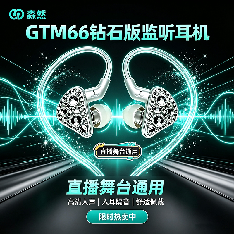 森然GTM16 66专业直播监听耳机入耳式主播耳返有线加长线主播专用