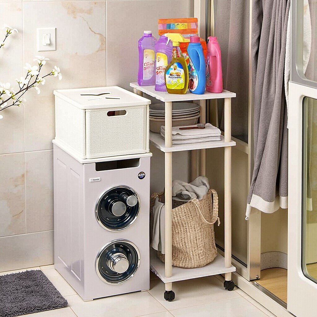 阳台浴室洗衣机旁置物架滚筒落地收纳架夹缝多层可移动洗衣机架
