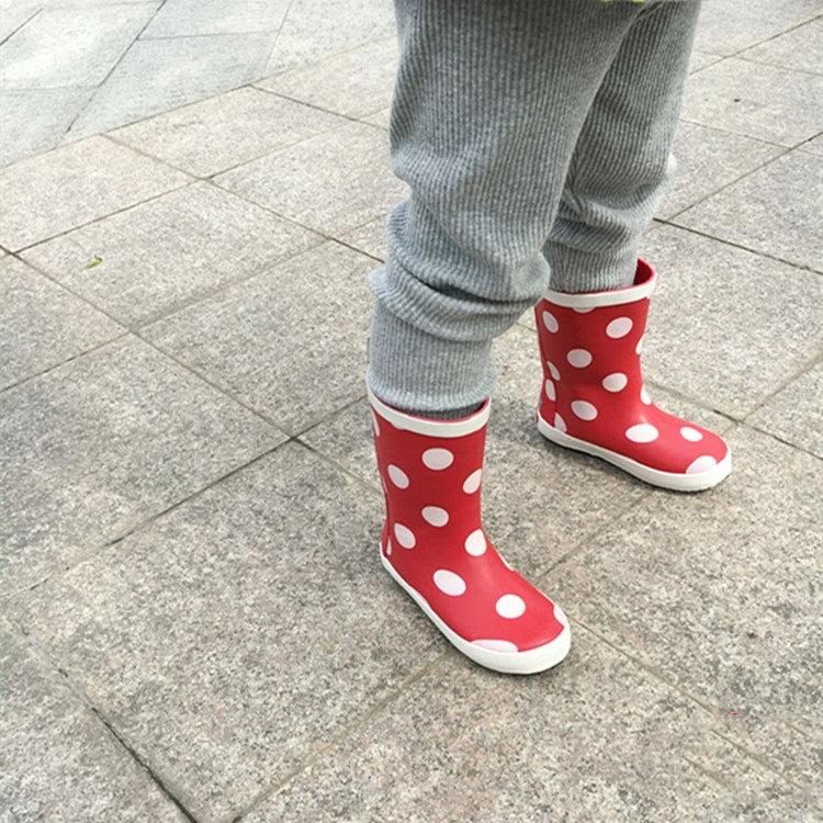 外贸中筒橡胶儿童雨靴小宝宝雨鞋水鞋女童水靴外穿套鞋亲子波点款