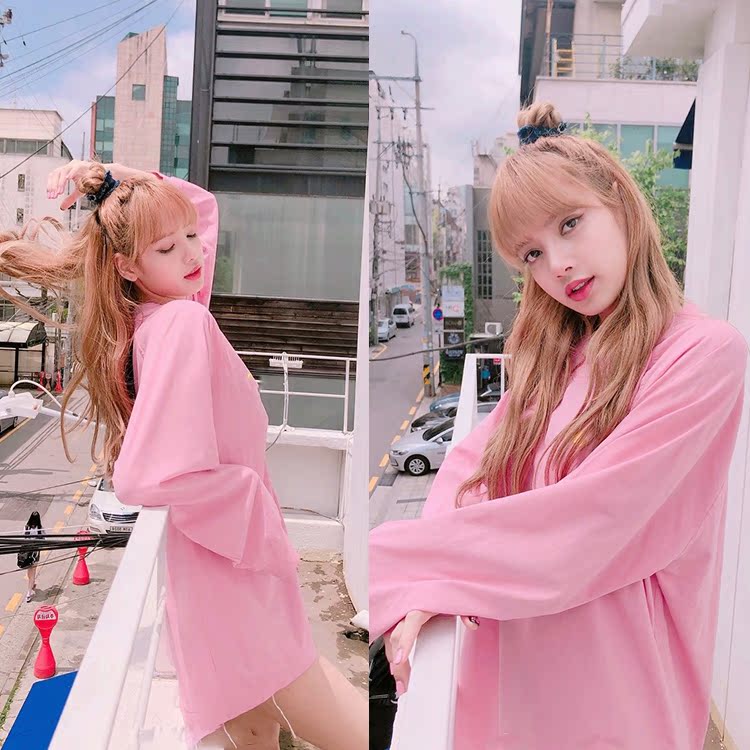 lisaº«¹úblack pinkͬ¿î·ÛÉ«¿íËɳ¬´óÎÀÒº«·¶ÏÂÉíʧ×Ù³¤ÐäTÐôÅ®