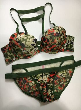 韩国正品现货body vs body迷彩绿色文胸套装前扣聚拢美背女士内衣