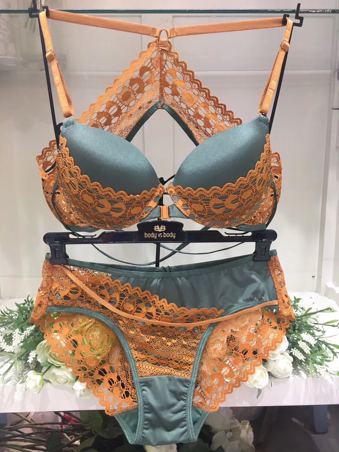 正品新款现货韩国BVB女士内衣文胸套装前扣美背性感3/4蕾丝胸罩