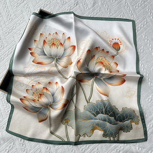 新款春夏花卉图100%桑蚕丝丝巾方巾女生高级感百搭气质围巾小领巾