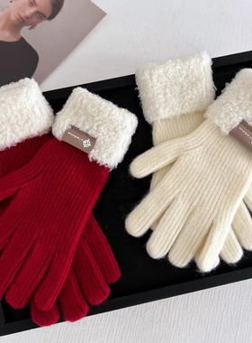 Red New Year's Day Warm Thick Winter Gloves红色新年节手套