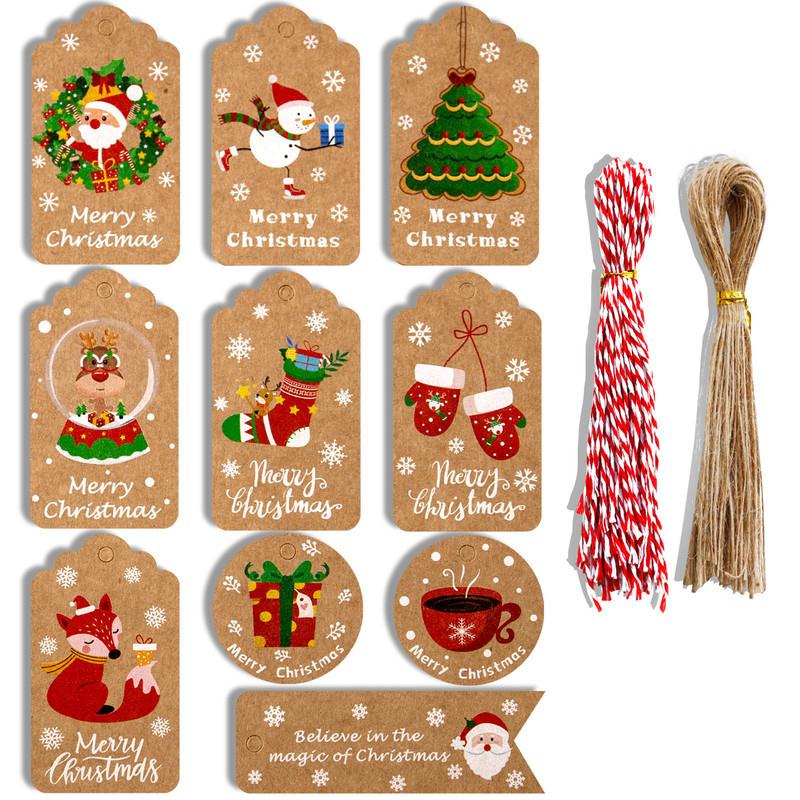 100 sets of Christmas tags, kraft paper Santa Claus cards
