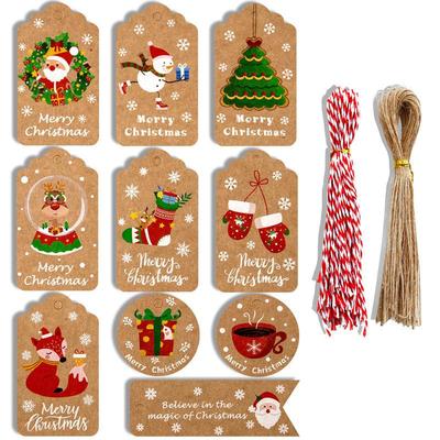 100 sets of Christmas tags, kraft paper Santa Claus cards