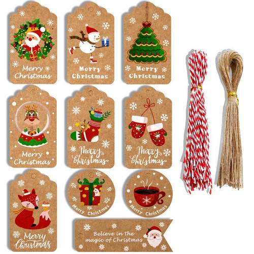 100 sets of Christmas tags, kraft paper Santa Claus cards