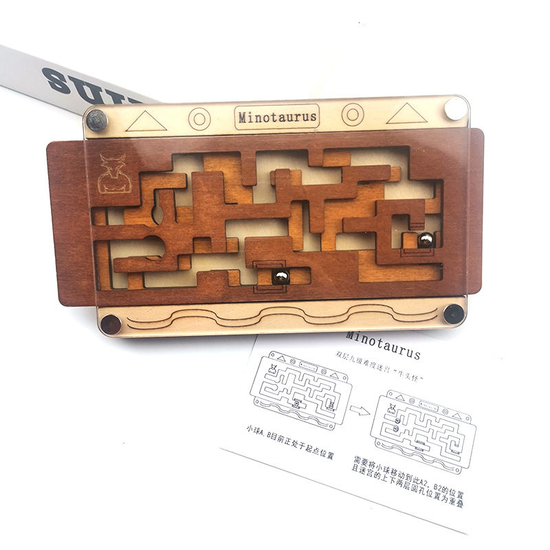 双层迷宫puzzle牛头怪外国智力玩具木制平衡训练十级益智拼图礼物