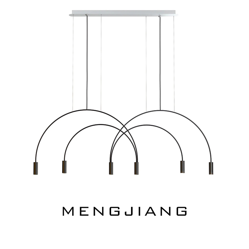 北欧设计师极简餐桌灯现代复古铁艺线条餐厅吧台岛台网红弧形吊灯