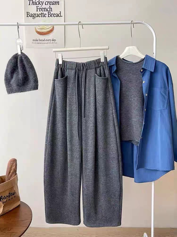 1029裤子女秋冬新款小个子慵懒休闲弯刀裤大码显瘦宽松阔腿裤