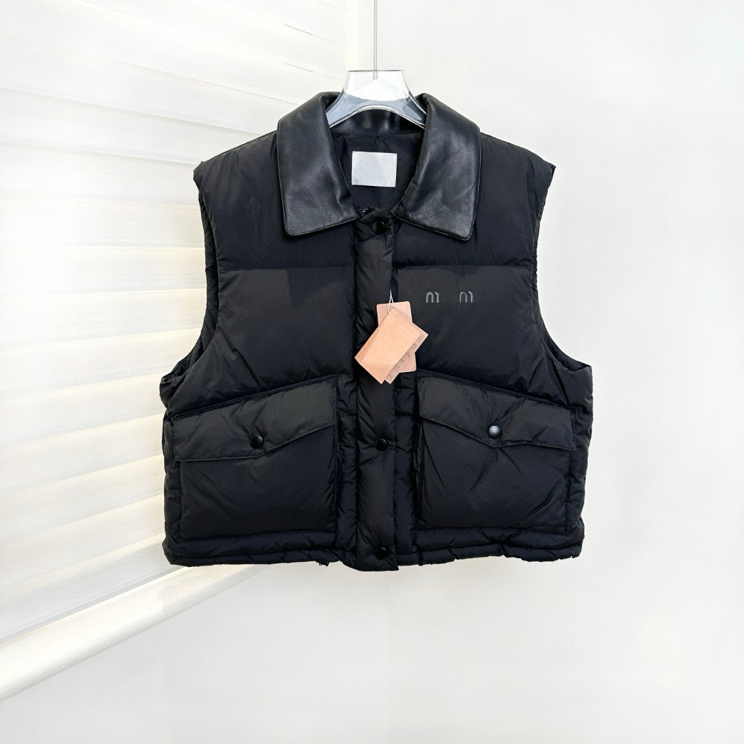 【Pmwrun兔牙高定】南油女装25秋冬mu系真皮领羽绒马甲