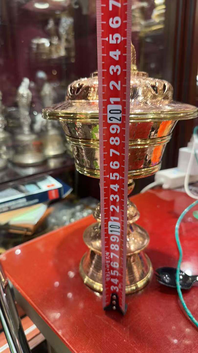 藏式桌面摆件 尼泊尔工艺红铜酥油灯杯供奉 供杯