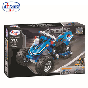 新款卫乐7082倒三轮摩托科技系列变形回力车吉普车小颗粒拼装积木