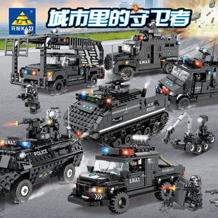 开智67280-91城市里的守卫者特警车拼装小颗粒儿童玩具男孩