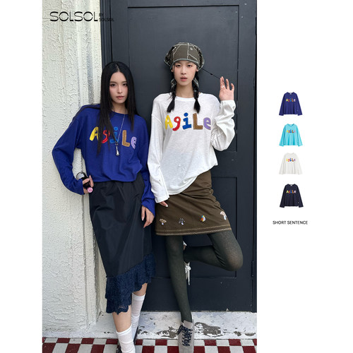SHORT SENTENCE 设计师品牌 25早秋新品 字母贴布绣长袖T恤SOLSOL