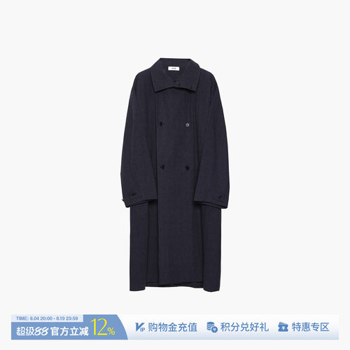 ETHOR藏青色格纹长风衣外套