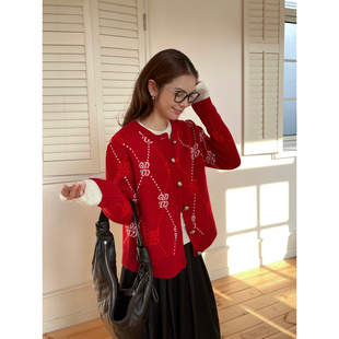 LOGO菱形格提花羊毛针织开衫 25秋冬新款 SOLSOL 设计师品牌 ODTD