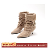 CNLEEWEI SOLSOL 小猫跟尖头褶皱玫瑰堆堆靴 设计师 25秋冬新品