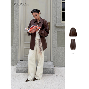 蜡感羊皮娃娃领短外套 IMMI 设计师品牌 26早春 SOLSOL 廓形长裤