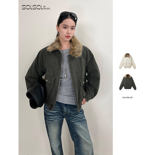 CALVINLUO秋冬女士毛领夹棉夹克