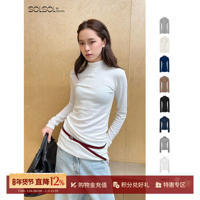 MAKEIF磨毛修身小高领长/短T