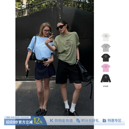 ETHOR印花logo烫钻长袖/短袖T恤