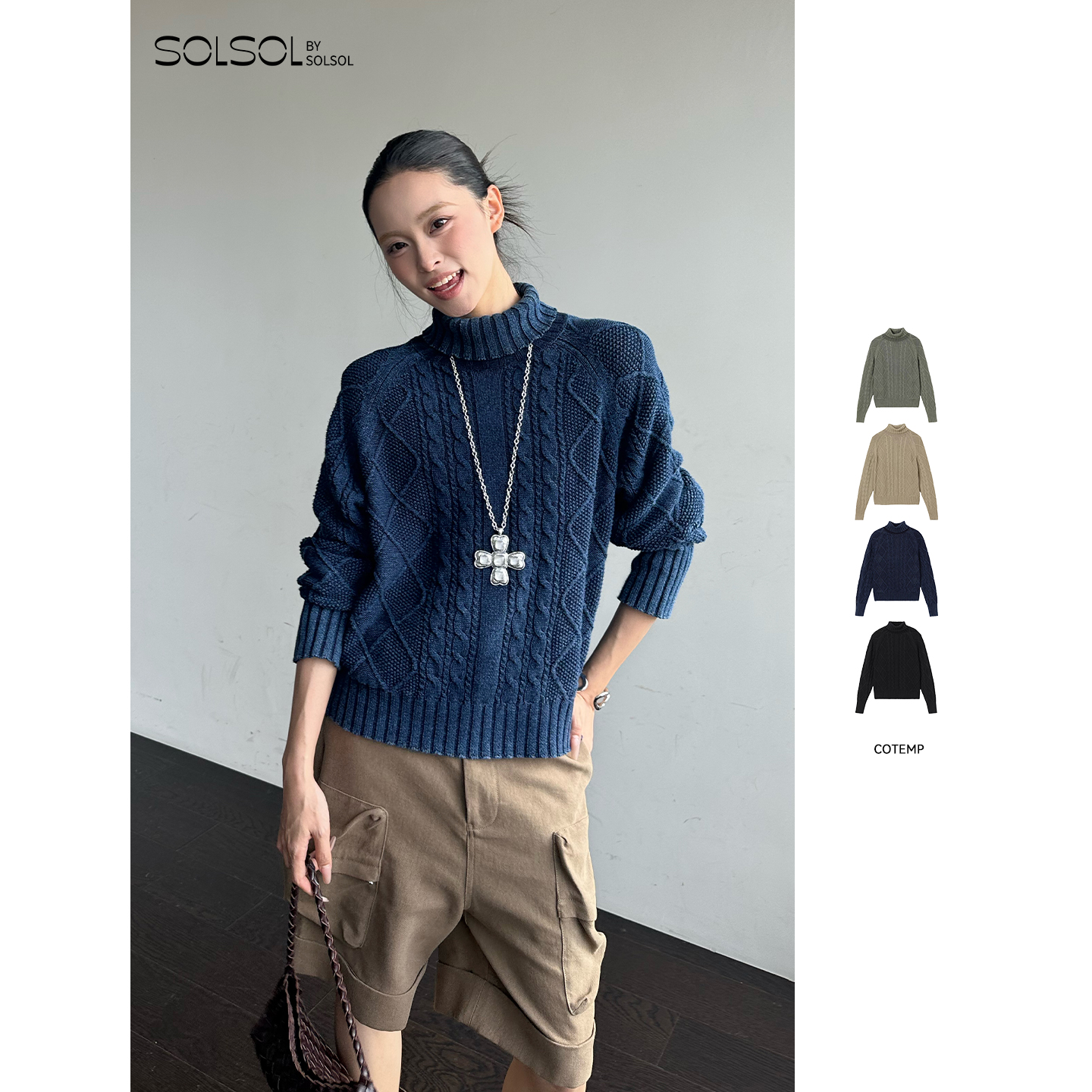 COTEMP 设计师品牌 25秋冬新品 复古洗褪绞花毛衣 SOLSOL买手店