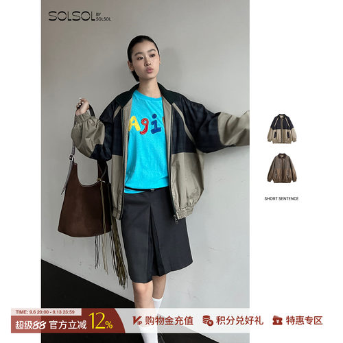 SHORTSENTENCE针织领拼色夹克女