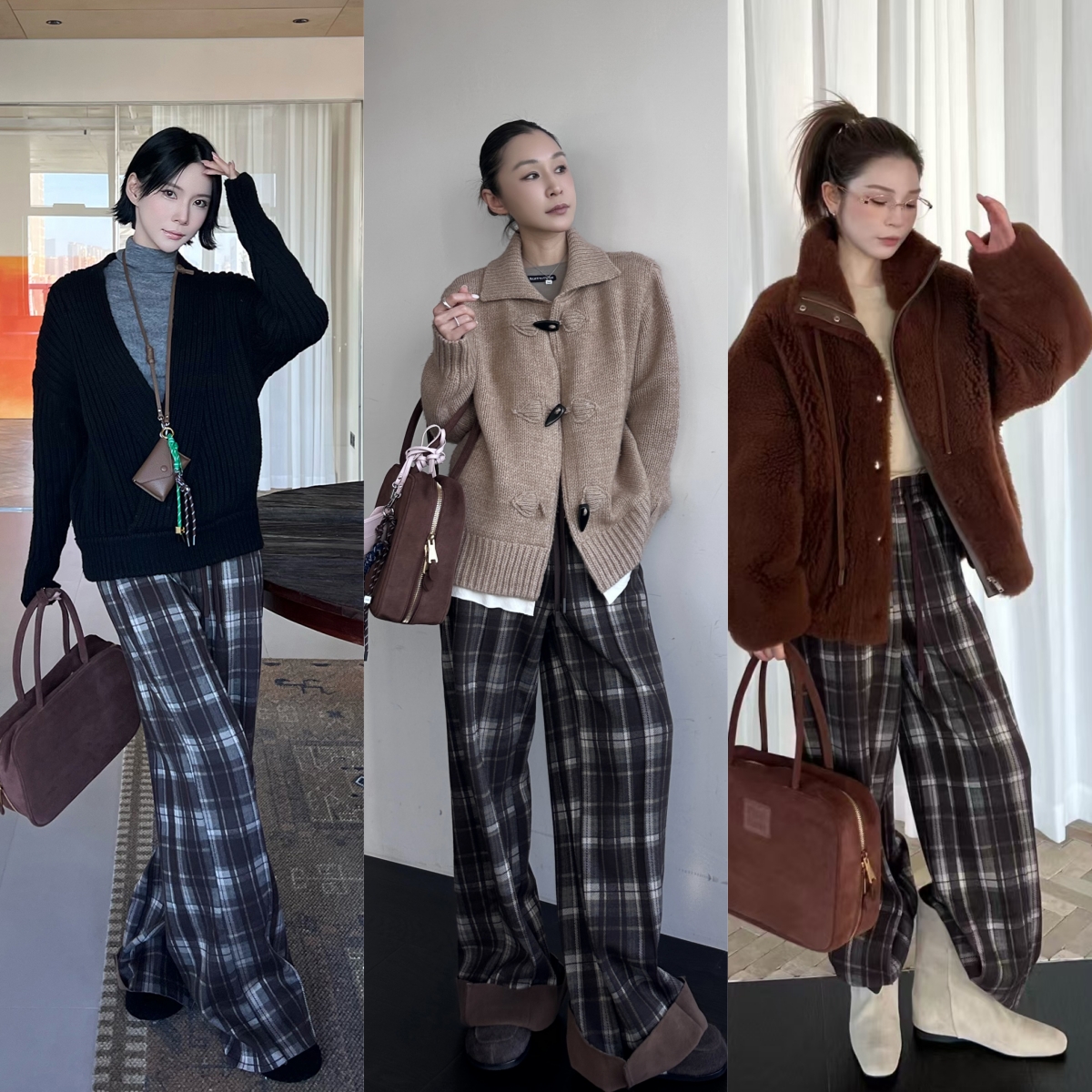 SOLSOL买手店 CNLEEWEI 24秋冬新品 设计师 加绒格纹橡筋休闲裤